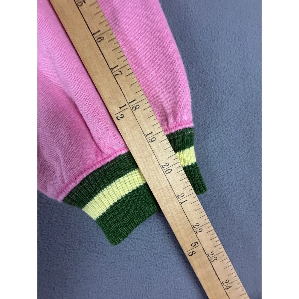 Free People Sweatshirt Womens Medium Pink V-Neck Cropped‎ Striped Trim Boxy Top